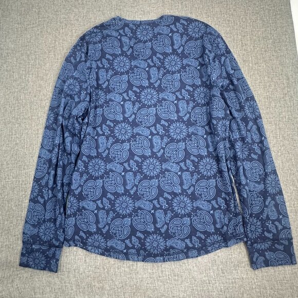 NEW Mens Sun + Stone Printed Shirt Blue Round Neck Long Sleeve Medium Cotton Ble - Picture 10 of 11